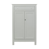 Szürke színű, zárható kialakítású, kétszárnyas fenyőfa komód.